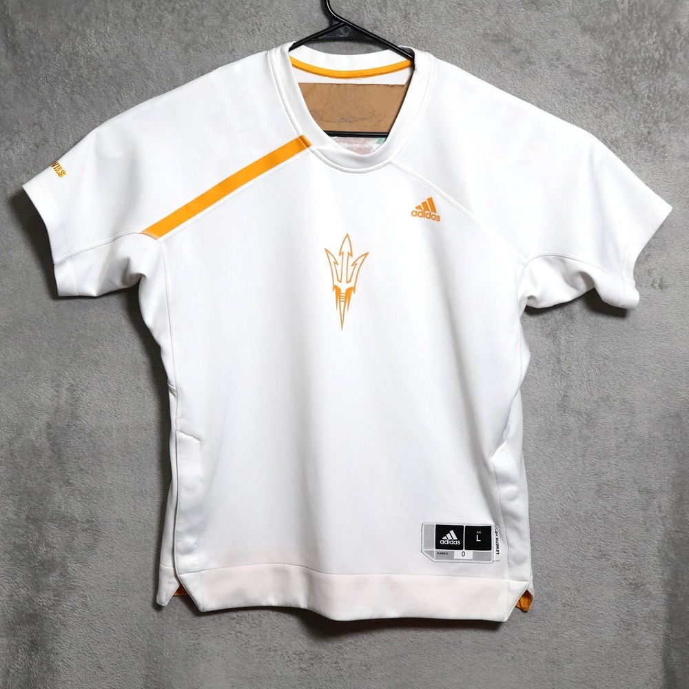 ASU Sun Devils Adidas Jersey Mens Large White Yellow NCAA Warmup Light Jacket